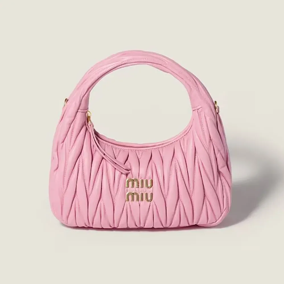 Miu Miu Wander Matelassé Nappa Leather Hobo Bag for Women in Pink