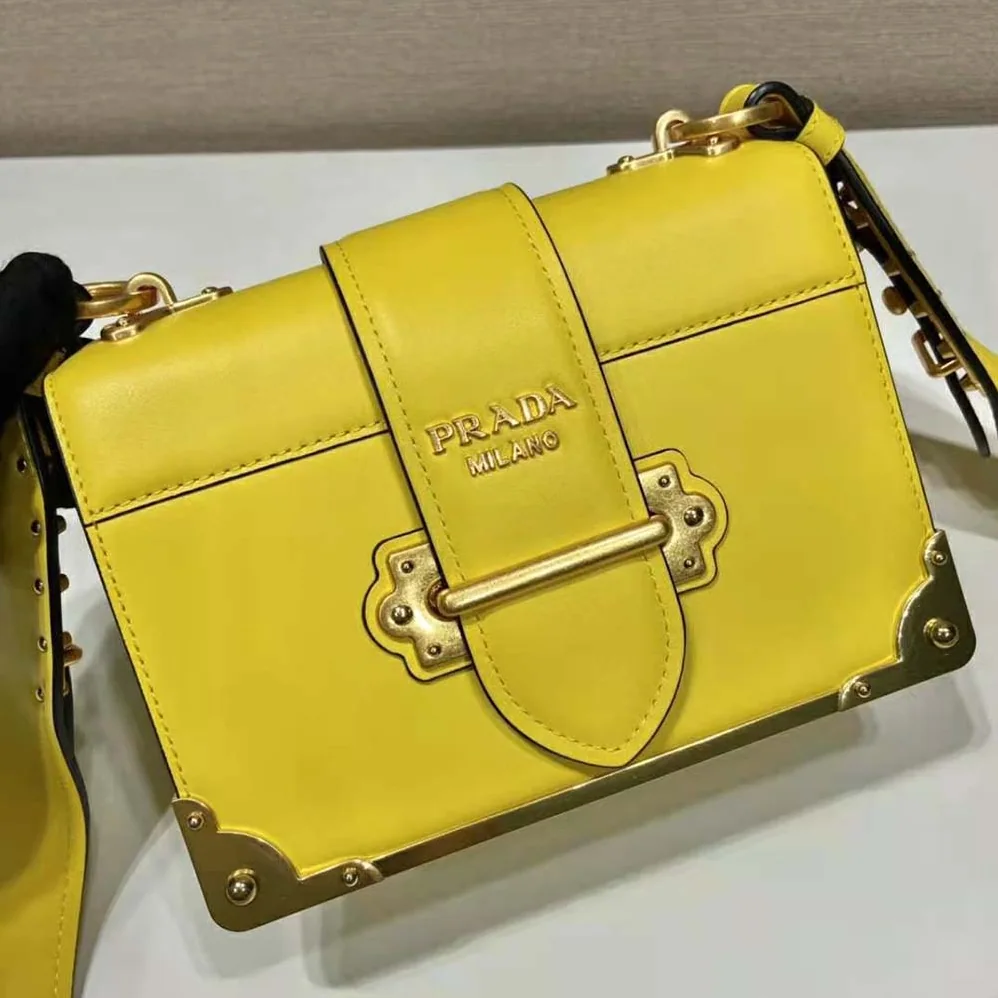 Prada Woen Cahier Leather Bag in Yellow