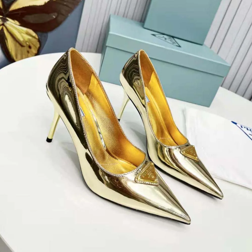 Prada Metallic Leather Pumps for Women in Gold