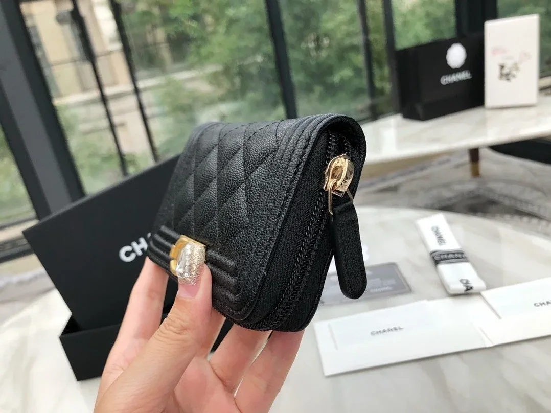 Chanel CO-CO Boy Chanel Zipped Coin Purse in Gold Toned Hardware Black