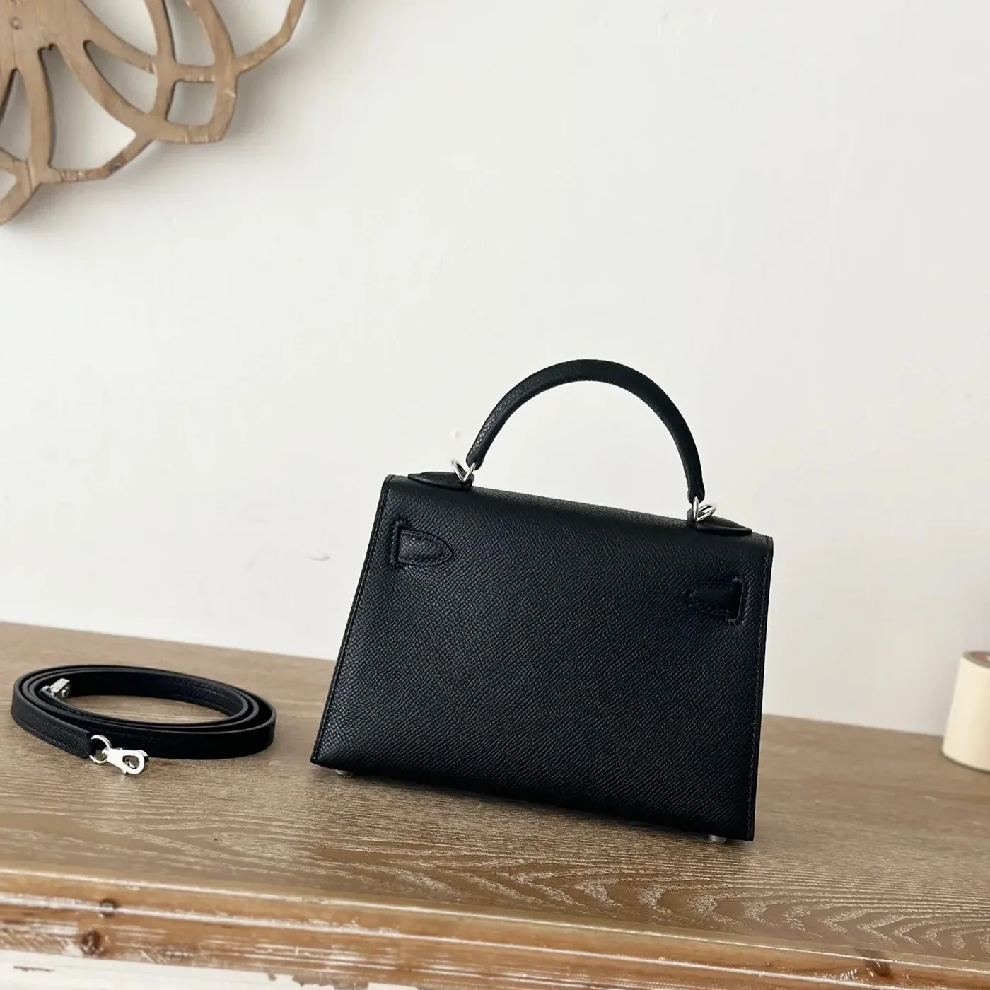 Hermes Kelly Mini Top Handle Bag in Noir Epsom Palladium Hardware