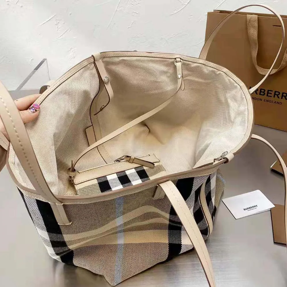 Burberry Medium Check Canvas Beach Tote for Women Burberry Medium Check Canvas Beach Tote for Women