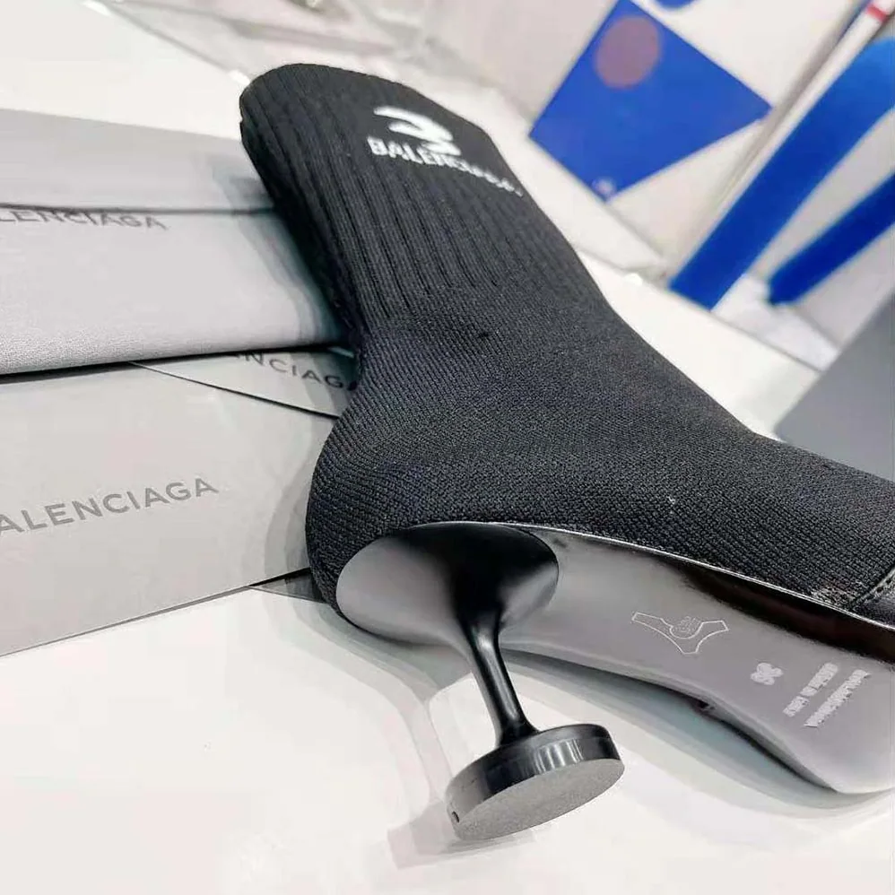 Balenciaga Sock 50mm Bootie in Black Smooth Calfskin and Black Recycled Knit for Women Balenciaga Sock 50mm Bootie in Black Smooth Calfskin and Black Recycled Knit for Women