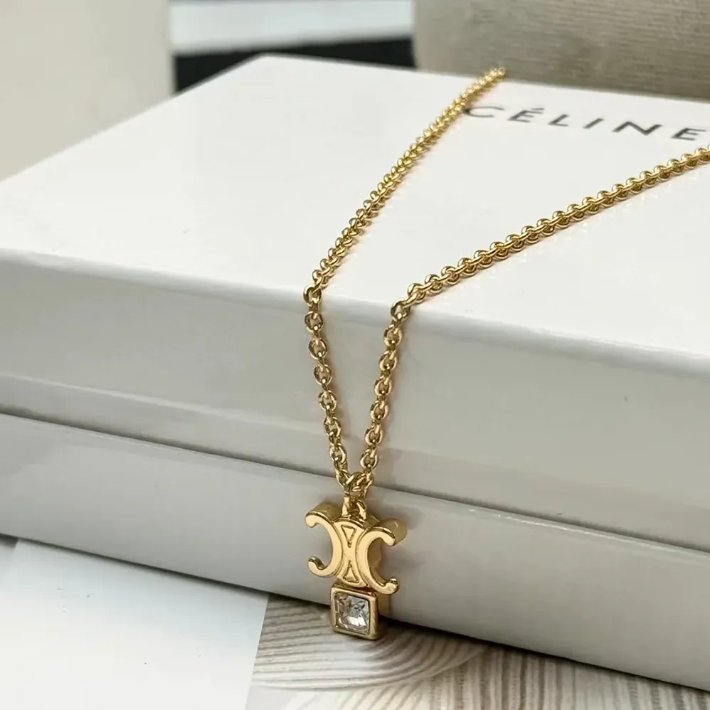 Celine Triomphe Twinkle Necklace in Strass and Brass with Gold Finish for Women Celine Triomphe Twinkle Necklace in Strass and Brass with Gold Finish for Women