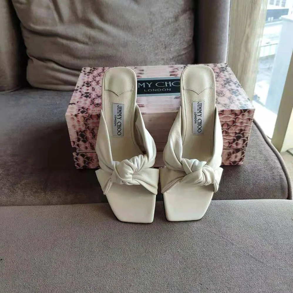 Jimmy Choo Avenue 50 Latte Nappa Leather Mules for Women in White Jimmy Choo Avenue 50 Latte Nappa Leather Mules for Women in White