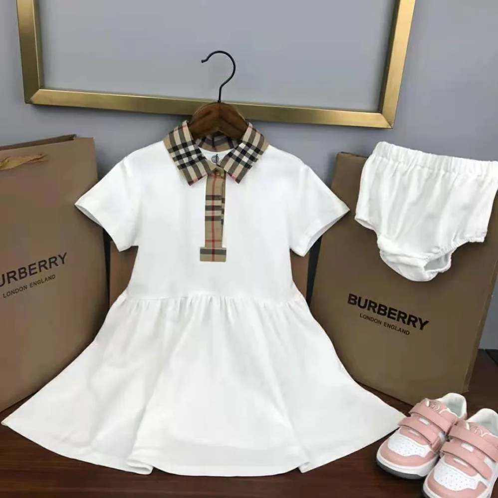 Burberry Toddler Girls' Check Trim Stretch Cotton Piqué Dress with Bloomers Burberry Toddler Girls' Check Trim Stretch Cotton Piqué Dress with Bloomers