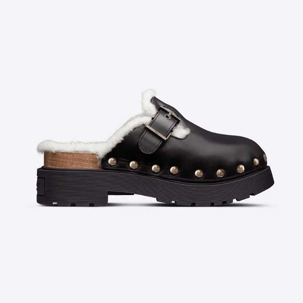 Dior Diorquake Clog Black Calfskin and White Shearling for Women Dior Diorquake Clog Black Calfskin and White Shearling for Women
