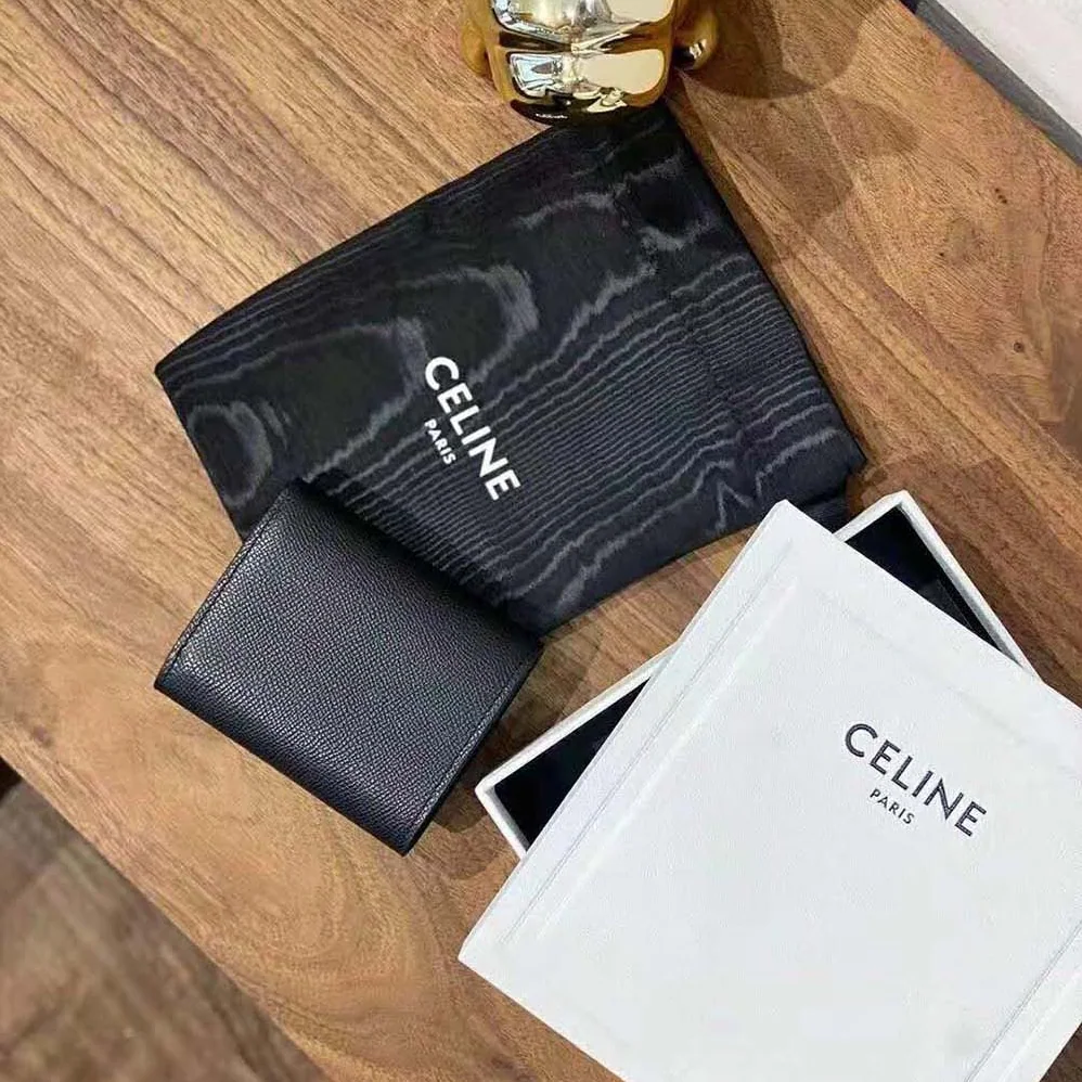 Celine Small Trifold Wallet in Grained Calfskin for Women in Black