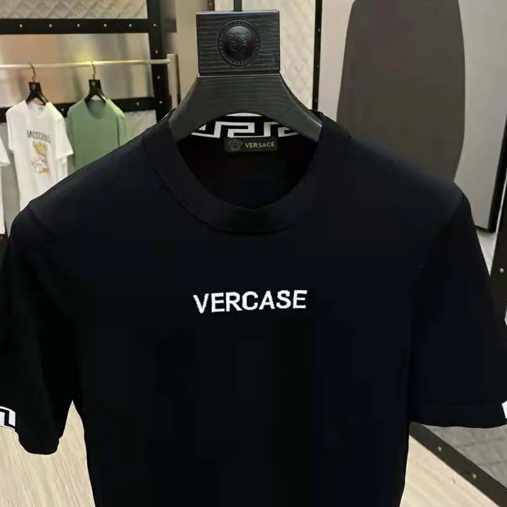 Versace Logo Embroidered T-shirt for Men in Black