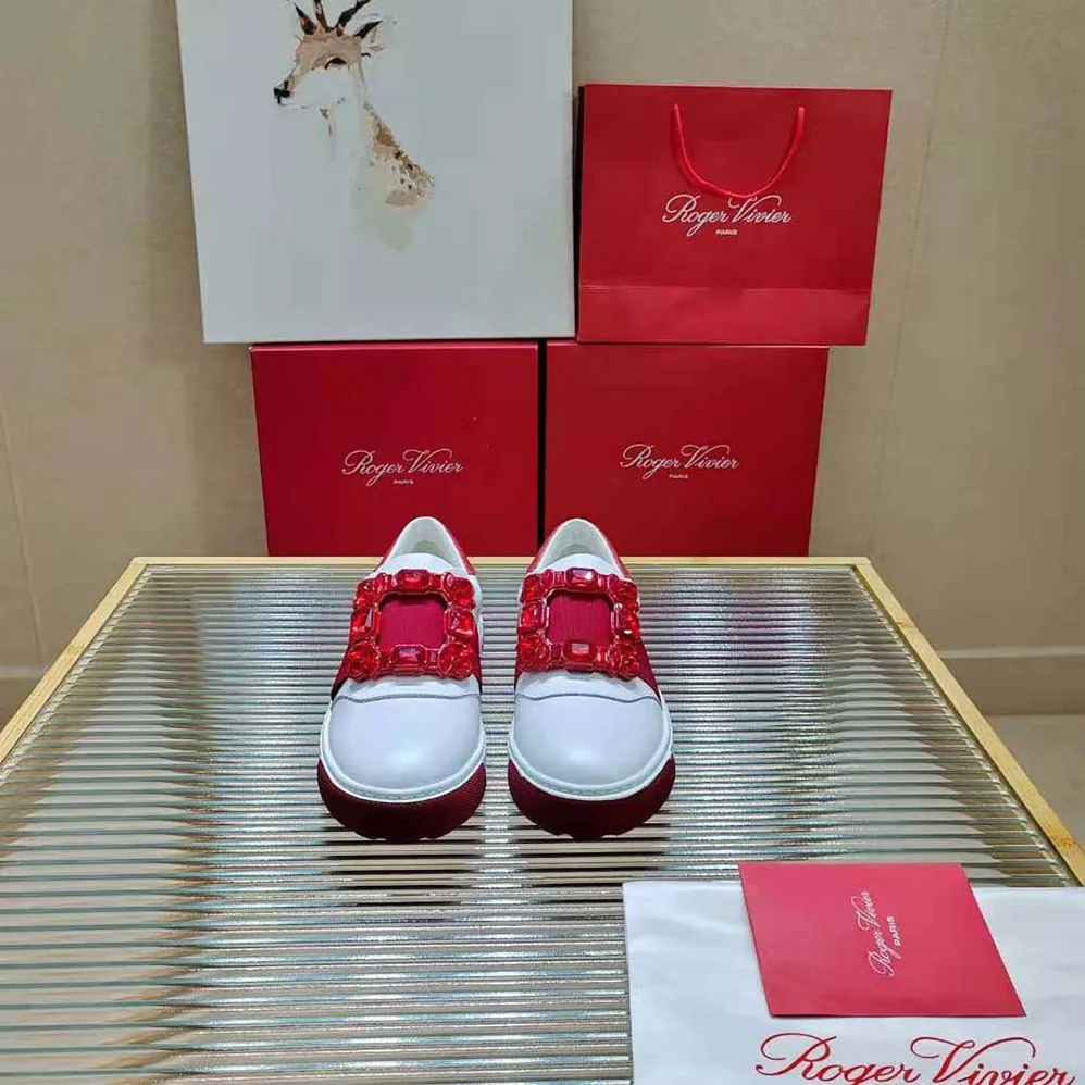 Roger Vivier Very Vivier Strass Buckle Sneakers in Leather for Women in Red