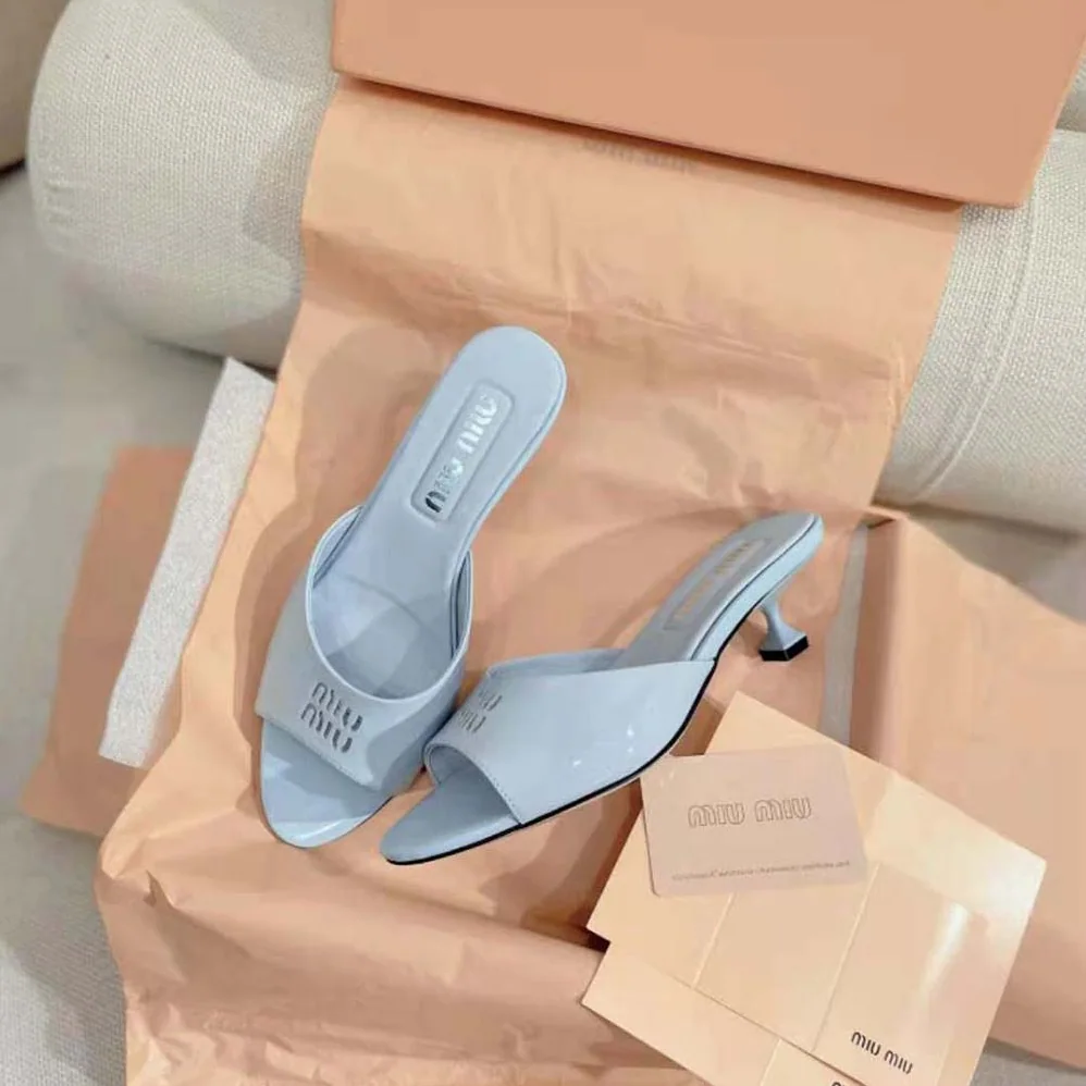 Miu Miu Patent Leather Sandals in 45 mm Heel Height for Women in Blue Miu Miu Patent Leather Sandals in 45 mm Heel Height for Women in Blue