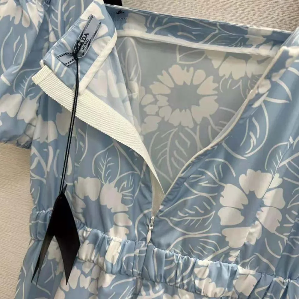 Prada Printed Poplin Dress for Women in Blue Prada Printed Poplin Dress for Women in Blue