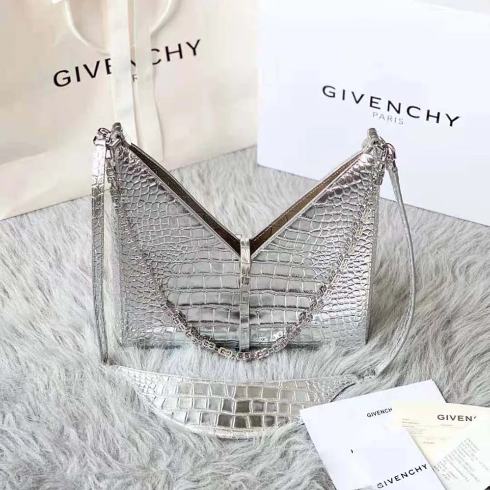 Givenchy Small Cut Out Bag in Crocodile Effect Leather with Chain for Women in Silver