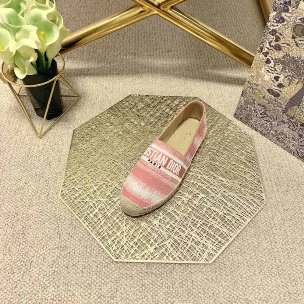 Dior Granville Eespadrille Dark Nude D for Women in Stripes Embroidered Cotton