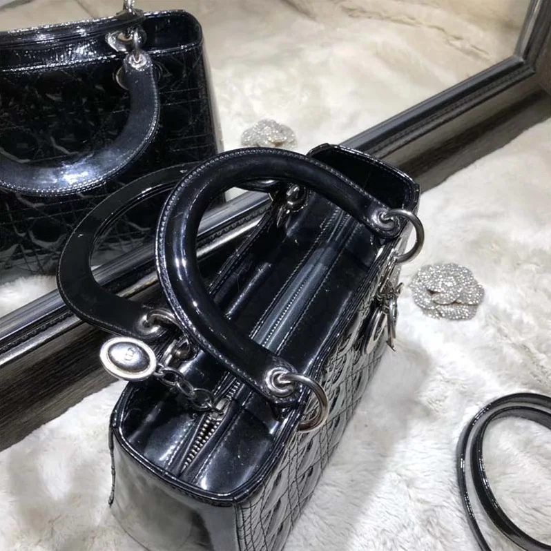 Dior Lady Dior Bag in Patent Cannage Calfskin in Black Dior Lady Dior Bag in Patent Cannage Calfskin in Black