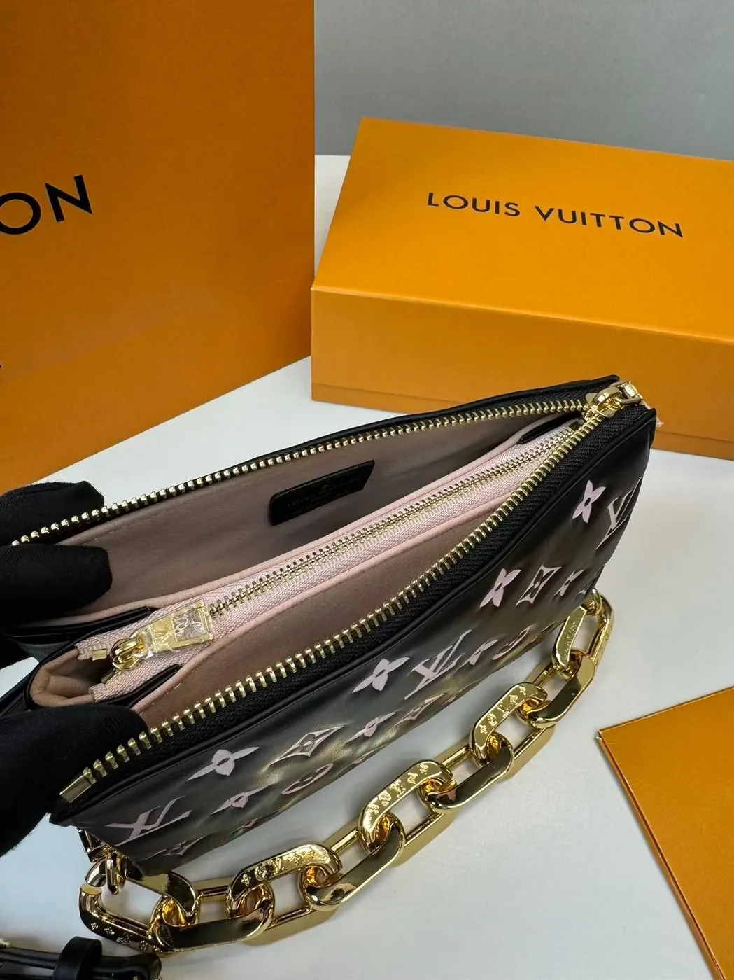Louis Vuitton Coussin BB Shoulder Bag in Black/Pink Gold Hardware