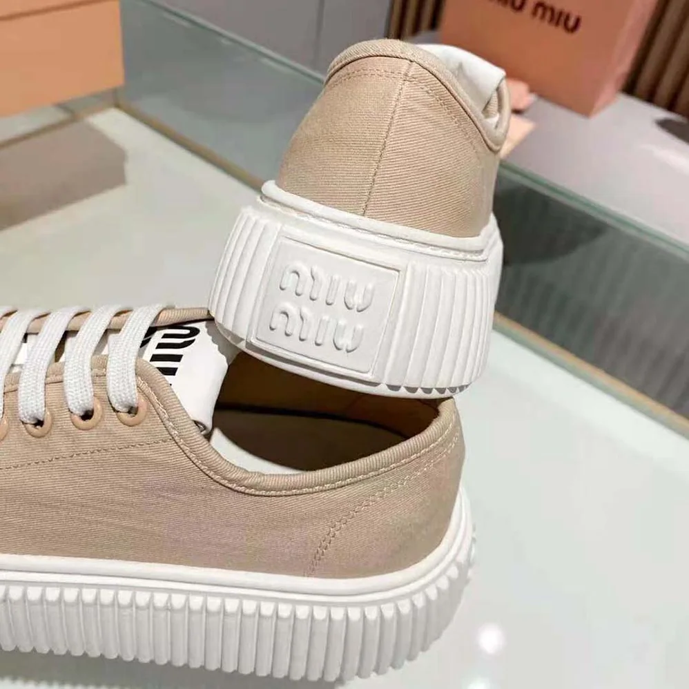 Miu Miu Denim Sneakers EVA Sole with Logo for Women in Pink Miu Miu Denim Sneakers EVA Sole with Logo for Women in Pink