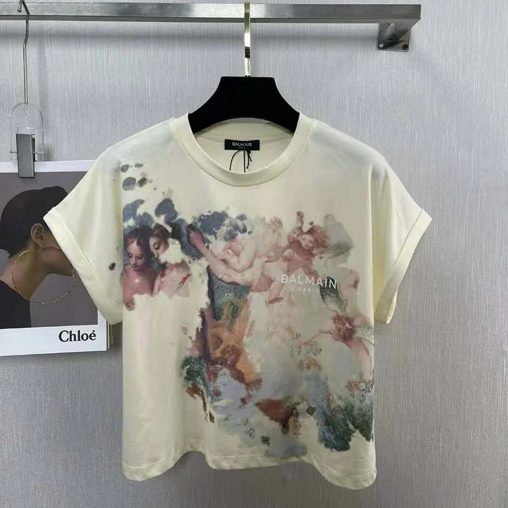 Balmain Cropped Pastel Print T for Women in shirt