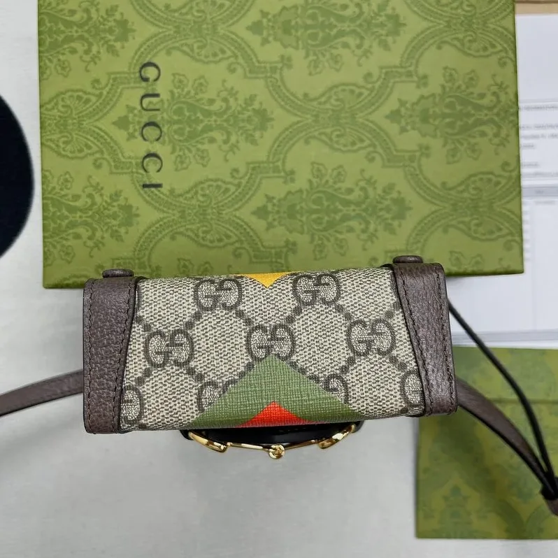 Gucci Horsebit 1955 Mini Bag / Beige/ Ebony GG Supreme Canvas With Geometric Print Gucci Horsebit 1955 Mini Bag / Beige/ Ebony GG Supreme Canvas With Geometric Print