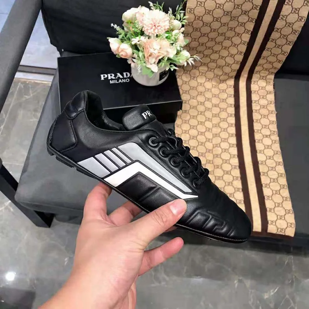 Prada Rev Leather Sneakers for Women in Black Prada Rev Leather Sneakers for Women in Black
