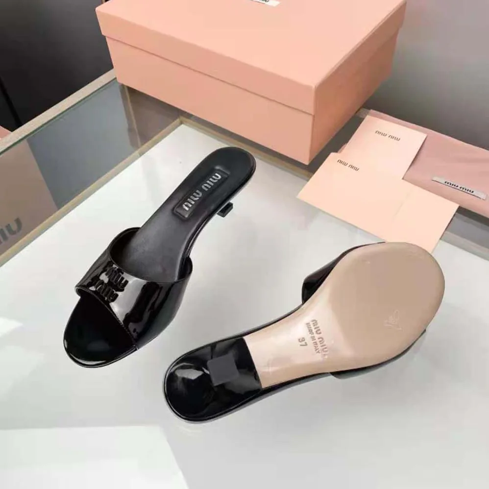 Miu Miu Patent Leather Sandals in 45 mm Heel Height for Women in Black Miu Miu Patent Leather Sandals in 45 mm Heel Height for Women in Black