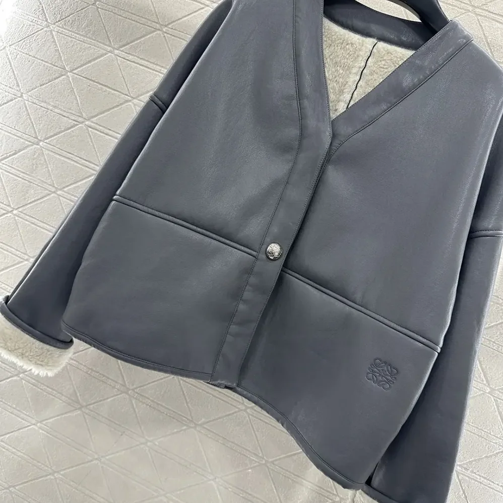 Loewe Pebble Cardigan In Shearling for Women in Light Grey