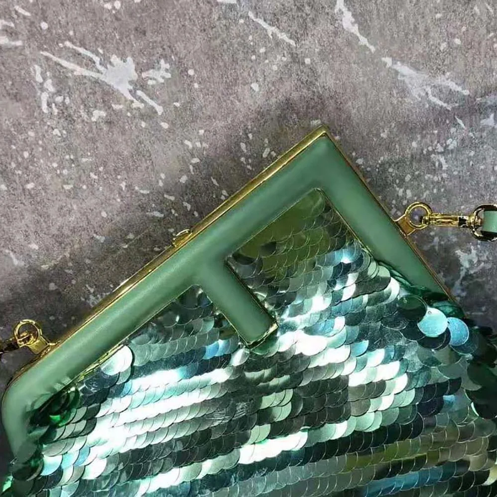 Fendi First Small Green Sequinned Bag for Women Fendi First Small Green Sequinned Bag for Women