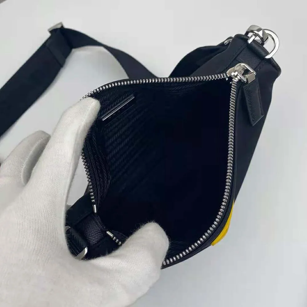 Prada Nylon Cross-Body Bag with External Zipper Pocket for Men in Black