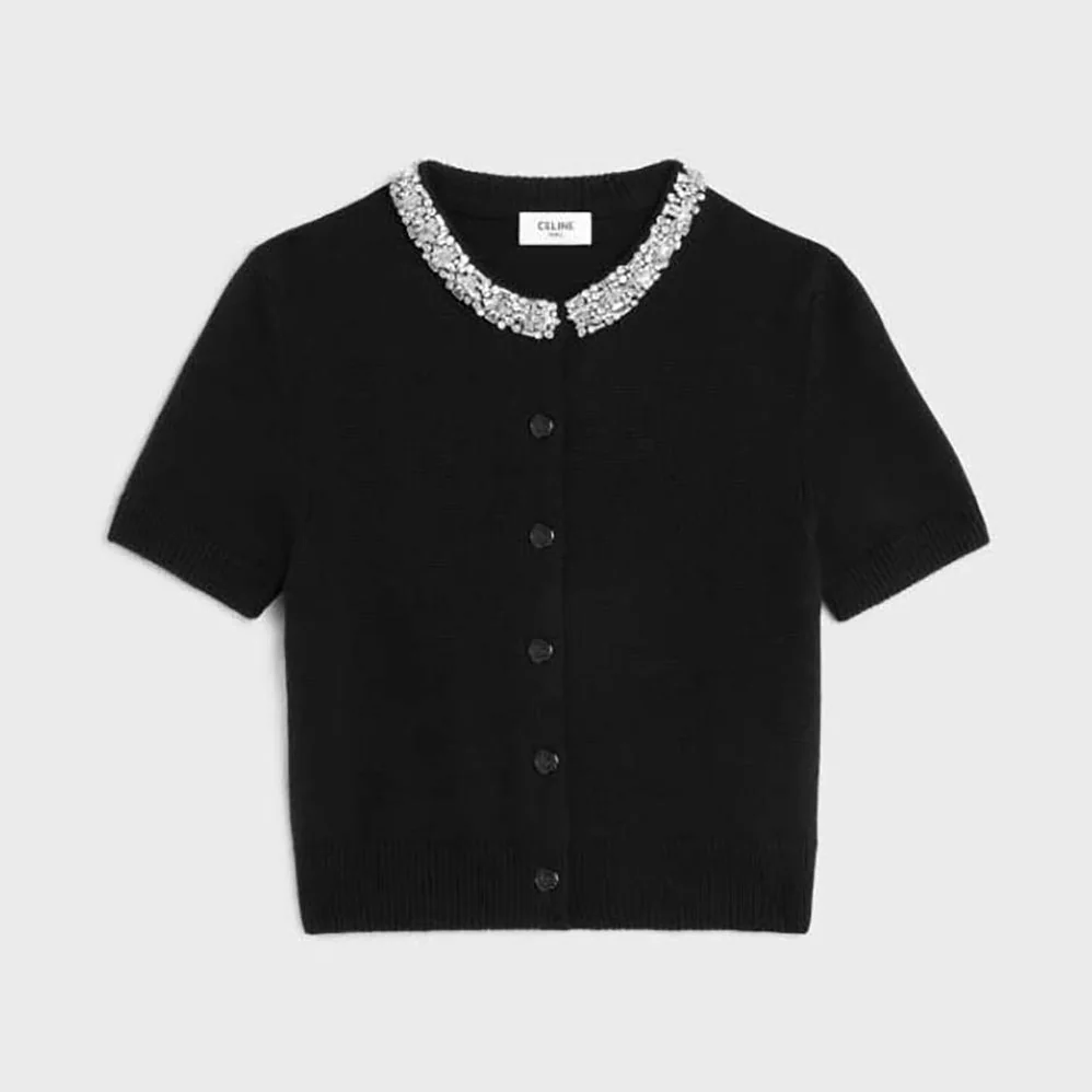 Celine Embroidered Cropped Cardigan in Cashmere for Women Celine Embroidered Cropped Cardigan in Cashmere for Women