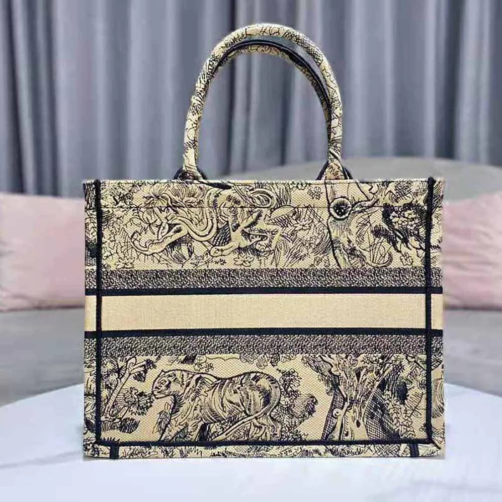 Dior Medium Dior Book Tote Brown Toile de Jouy Embroidery for Women