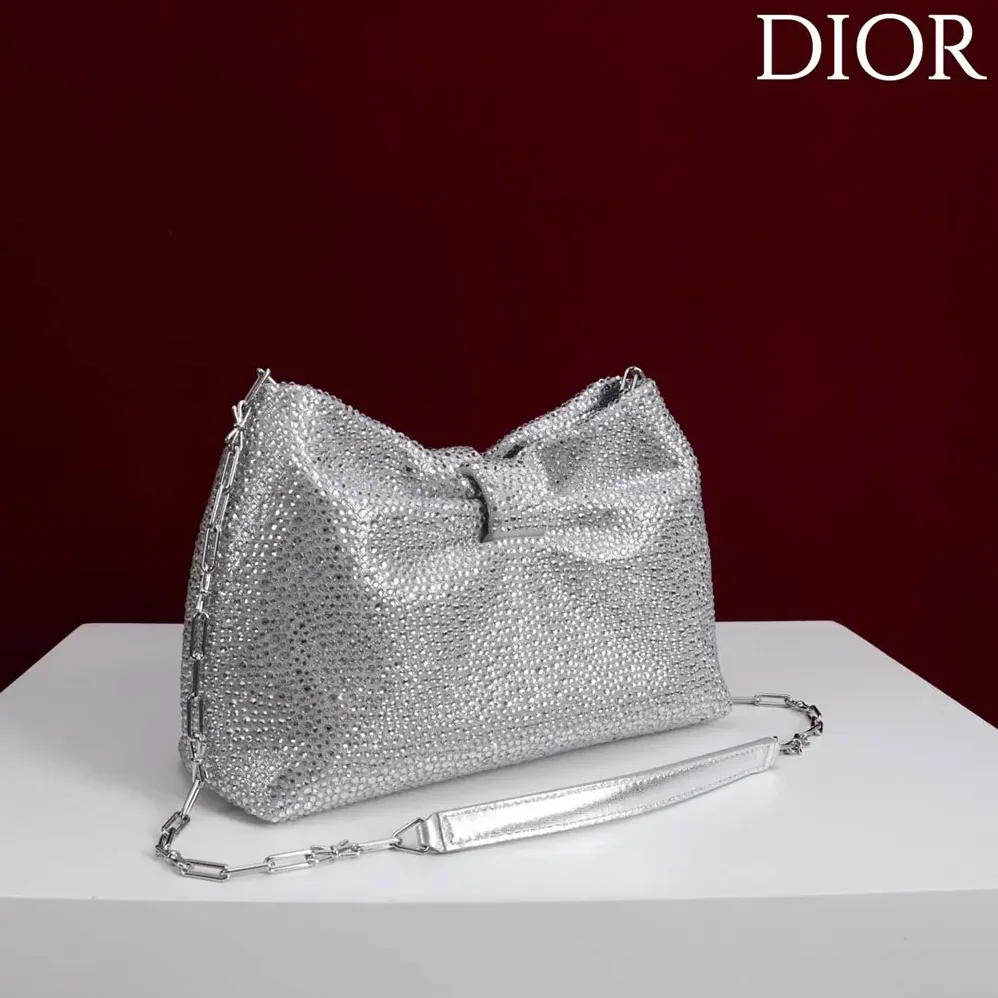 Dior Small Dior Bow Bag Silver for Women in Tone Goatskin and Strass Dior Small Dior Bow Bag Silver for Women in Tone Goatskin and Strass
