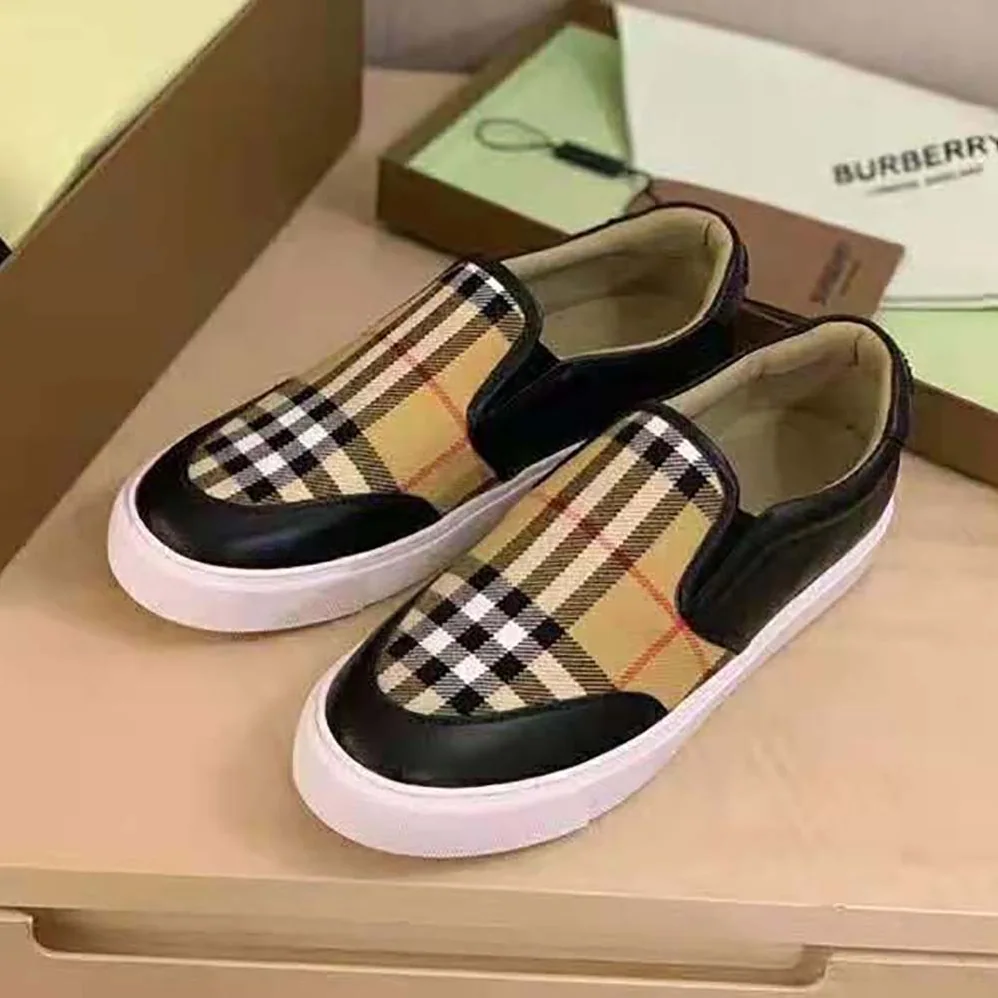 Burberry Leather and Vintage Check Slip-on Sneakers for Women in Black