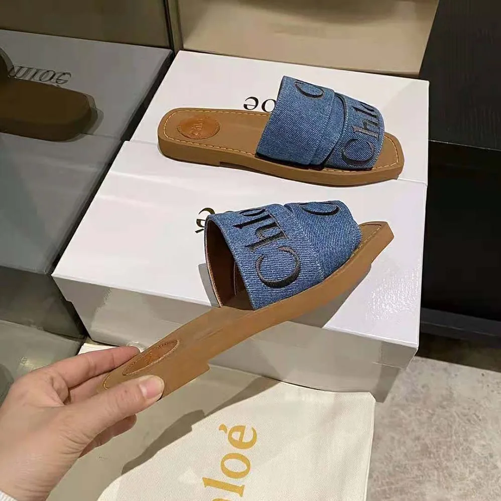 Chloe Woody Flat Mule for Women in Navy