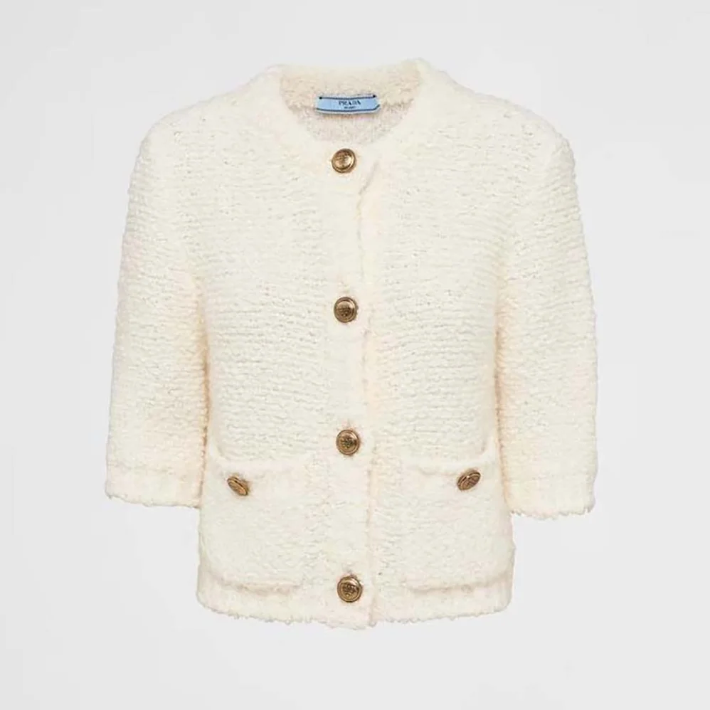 Prada Bouclé Mohair Cardigan for Women in White