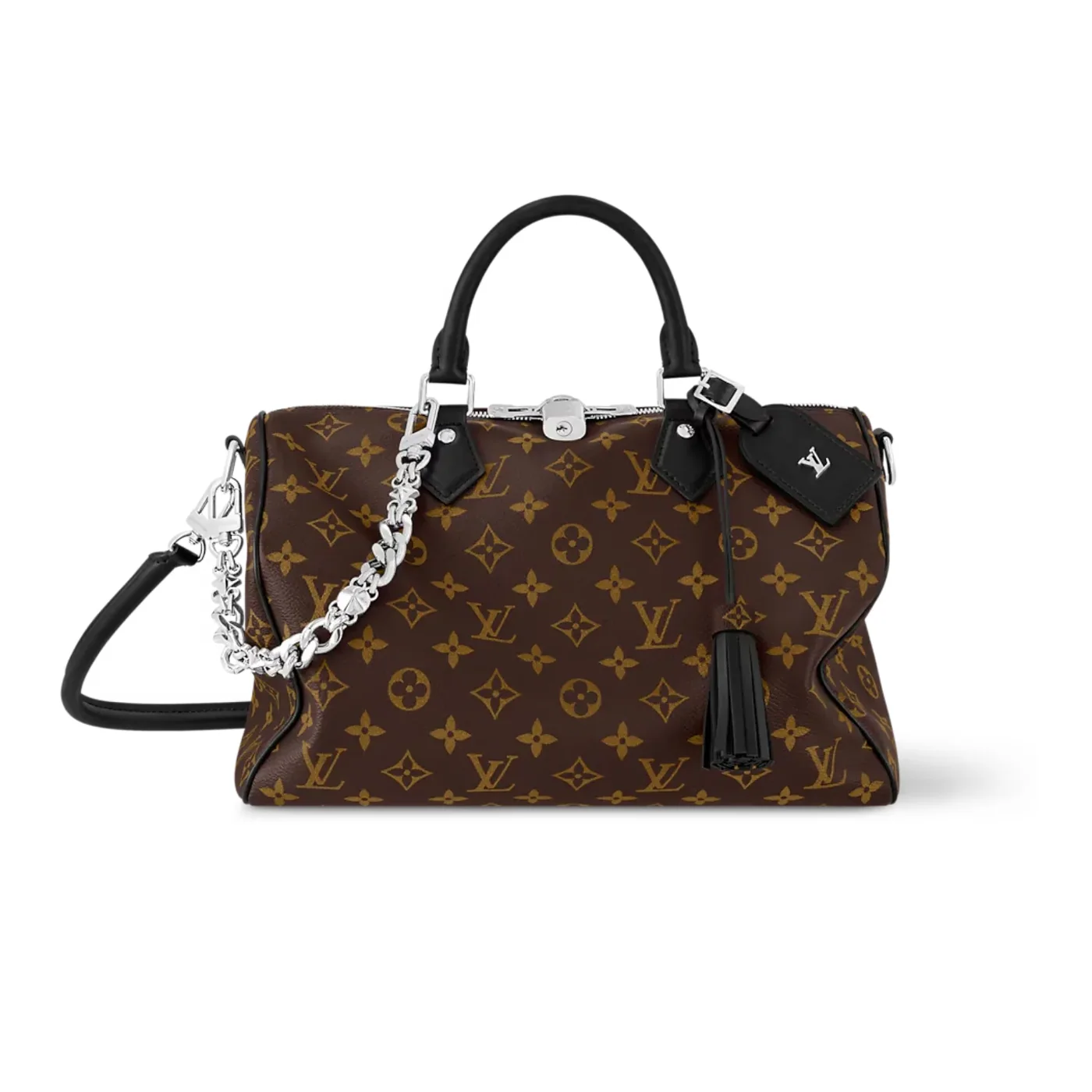Louis Vuitton Speedy Soft 30 Top Handle Bag / Dark Monogram Black Silver Hardware Louis Vuitton Speedy Soft 30 Top Handle Bag / Dark Monogram Black Silver Hardware