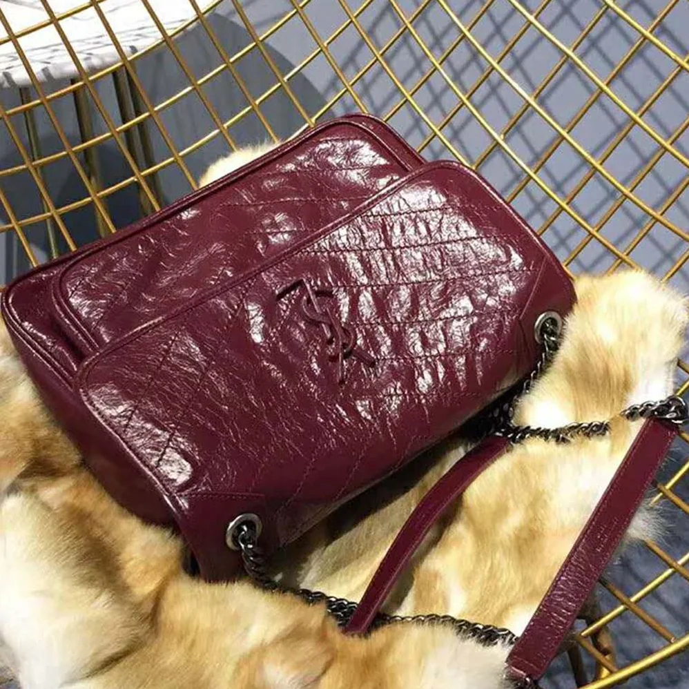 Saint Laurent YSL Niki Large in Vintage Leather in Maroon Saint Laurent YSL Niki Large in Vintage Leather in Maroon