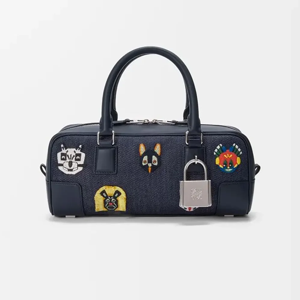 Loewe Cats Amazona 23 Cropped Bag in Embroidered Denim for Unisex