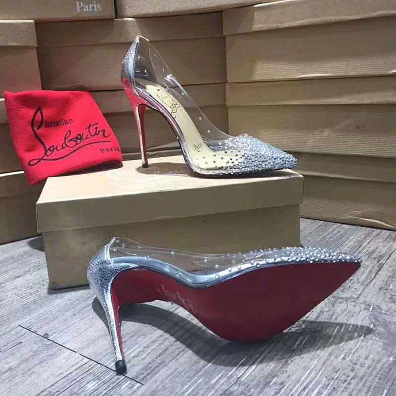 Christian Louboutin Shoes Degrastrass Pvc 100mm Heel for Women in Silver Christian Louboutin Shoes Degrastrass Pvc 100mm Heel for Women in Silver