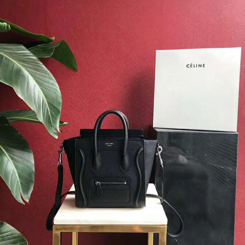 Celine Nano Luggage Bag in Drummed Calfskin for Women in Black
