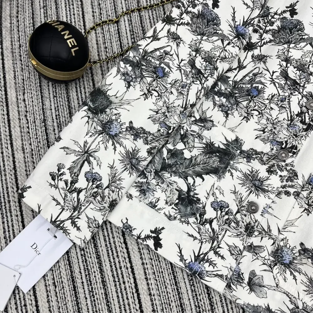 Dior Caro Jacket White Cotton Denim with Blue Dior Chardons Motif for Women Dior Caro Jacket White Cotton Denim with Blue Dior Chardons Motif for Women