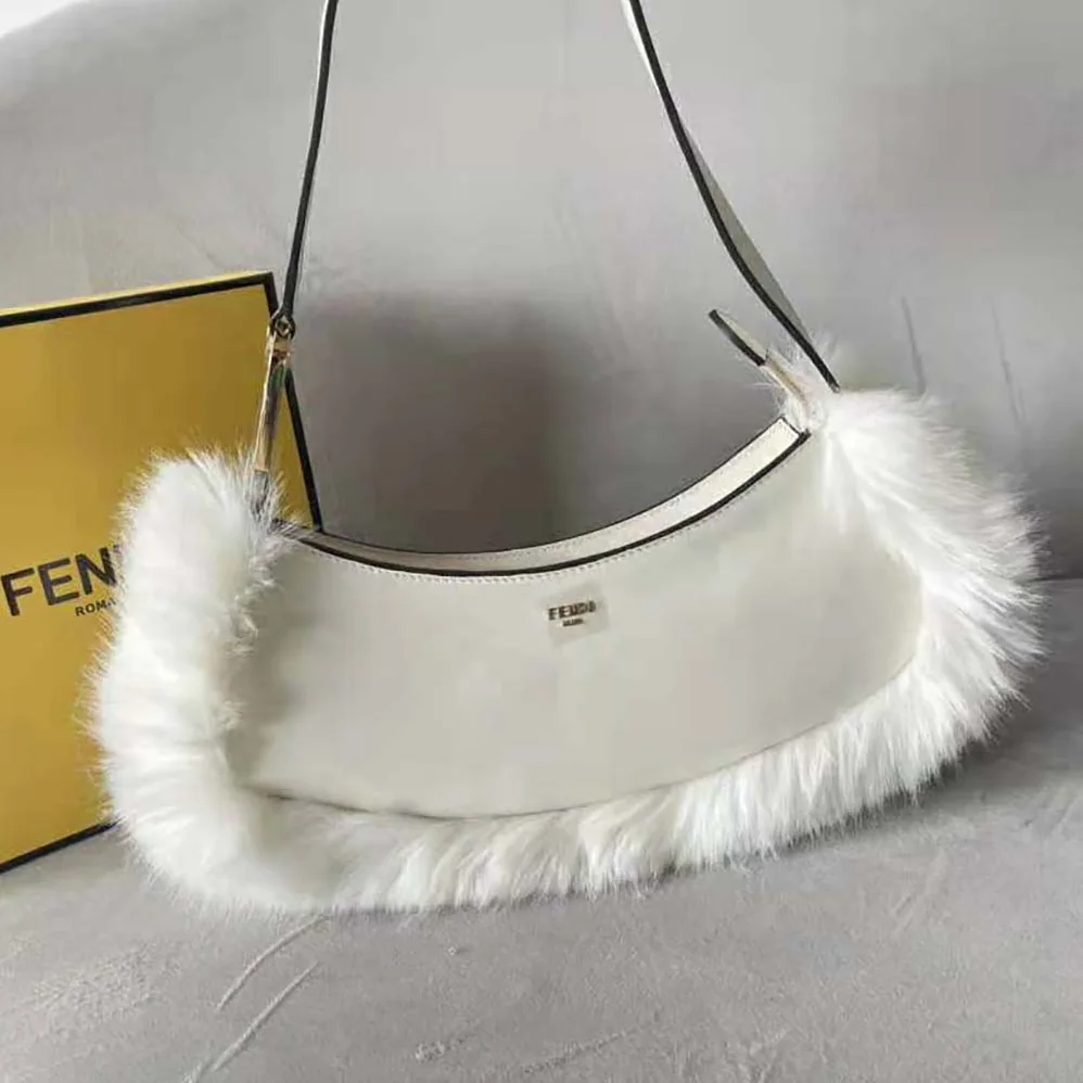 Fendi O'Lock Swing Camellia Leather and Fox Fur Pouch for Women