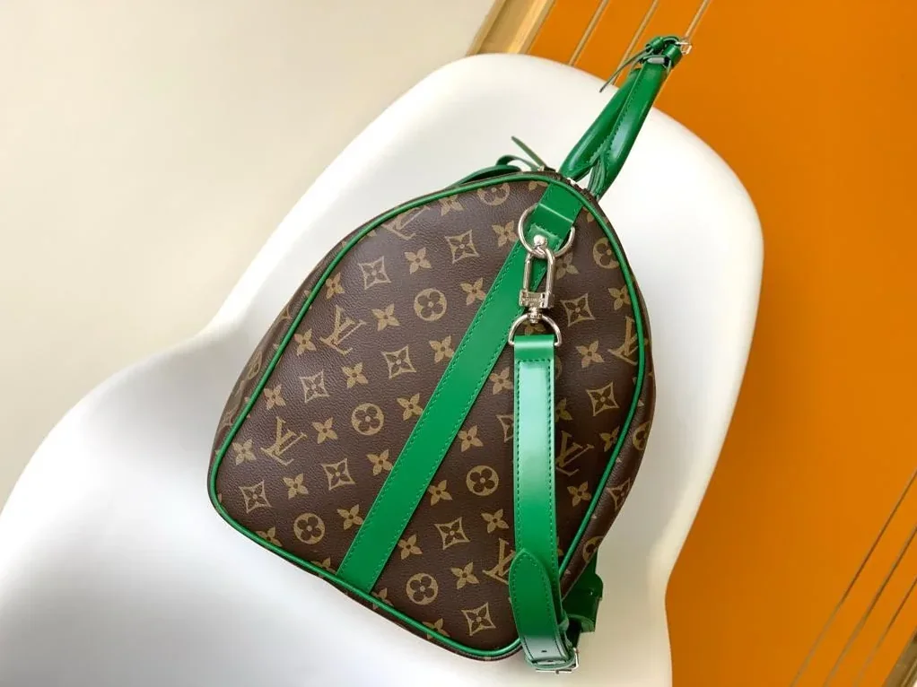 Louis Vuitton Keepall Bandouliere 50 Travel Bag in Brown/ Green Silver Hardware Louis Vuitton Keepall Bandouliere 50 Travel Bag in Brown/ Green Silver Hardware
