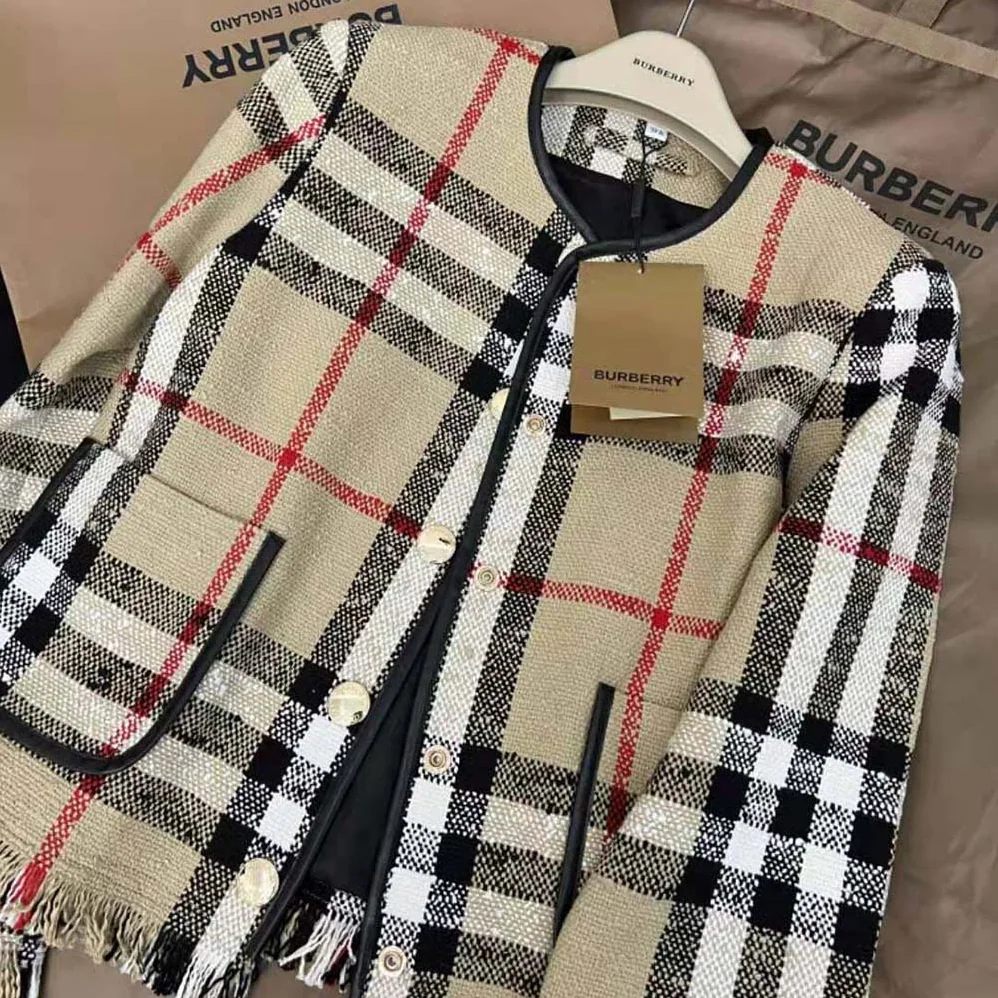 Burberry Check Bouclé Collarless Jacket for Women