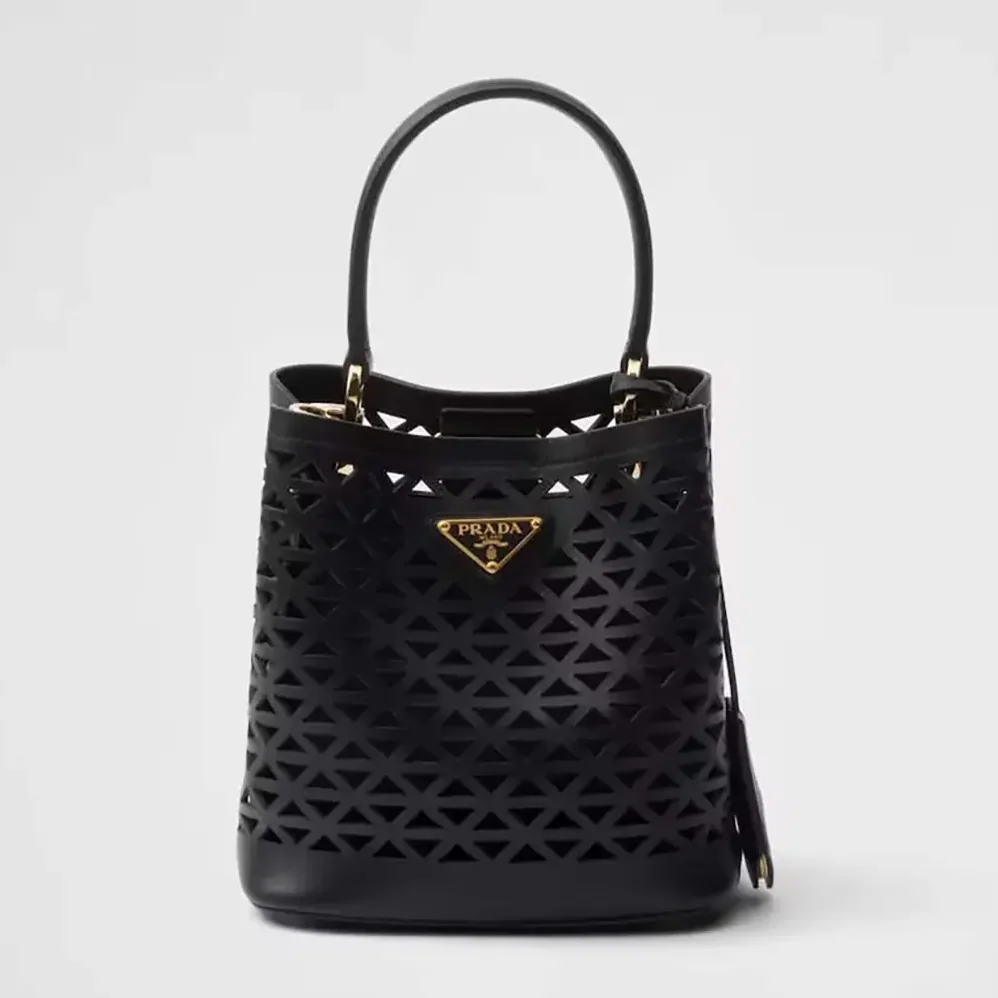Prada Panier Leather Mini-bag with Cut-out Motif for Women in Black Prada Panier Leather Mini-bag with Cut-out Motif for Women in Black