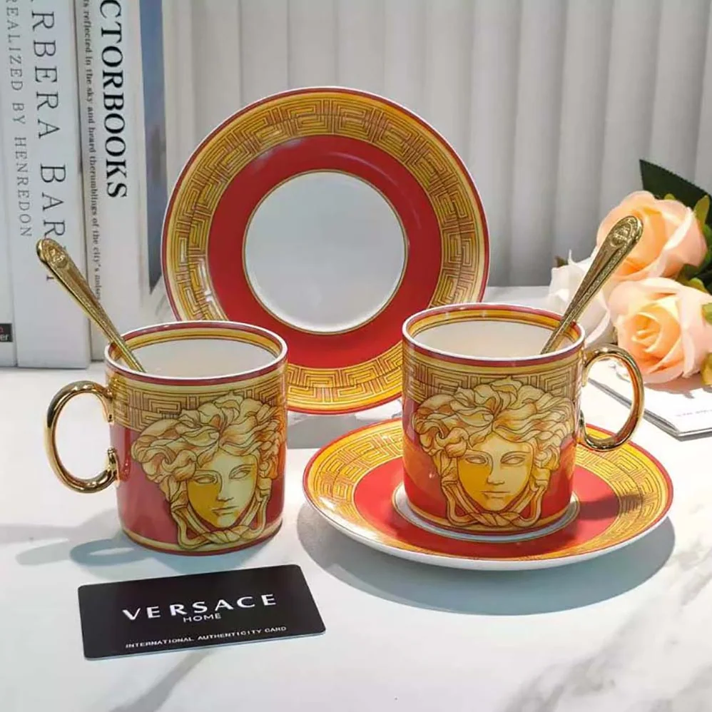 Versace Medusa Amplified Coffee Set Includes a Coffee Cup with Handle and a Matching Saucer for Unisex