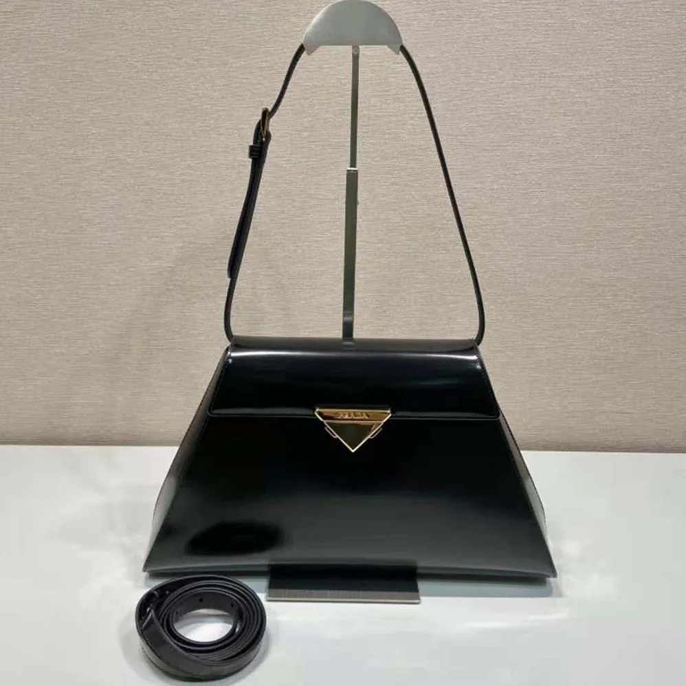 Prada Medium Brushed Leather Handbag for Women in Black Prada Medium Brushed Leather Handbag for Women in Black