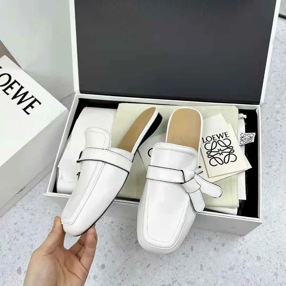 Loewe Gate Flat Mule in Calfskin for Women in White