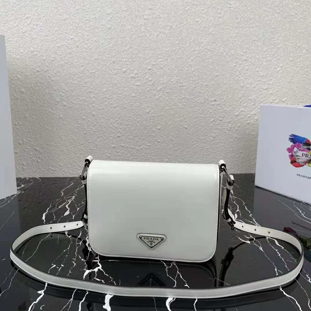 Prada Brushed Leather Shoulder Bag for Women in White Prada Brushed Leather Shoulder Bag for Women in White