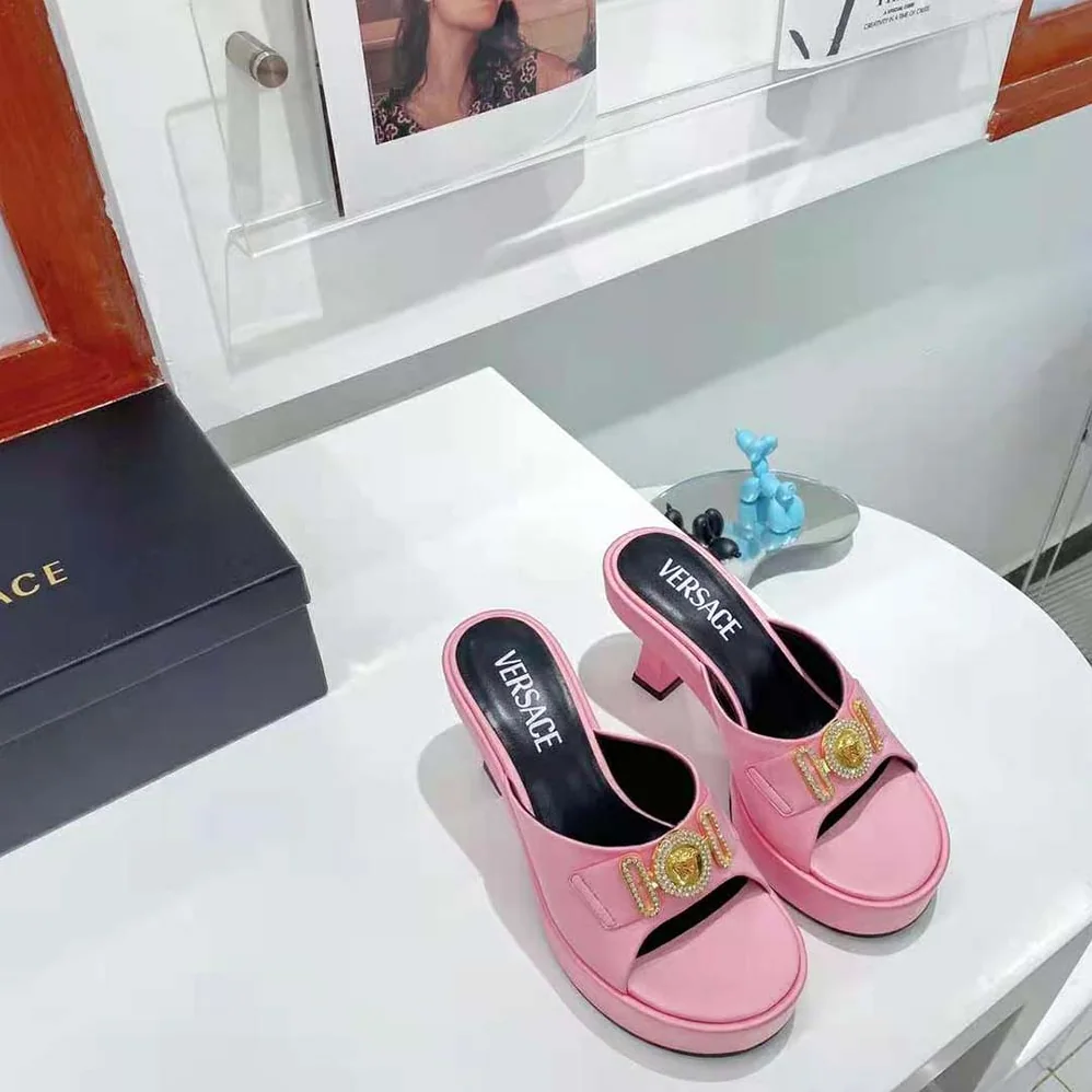 Versace Medusa Biggie Crystal Mules for Women in Pink Versace Medusa Biggie Crystal Mules for Women in Pink