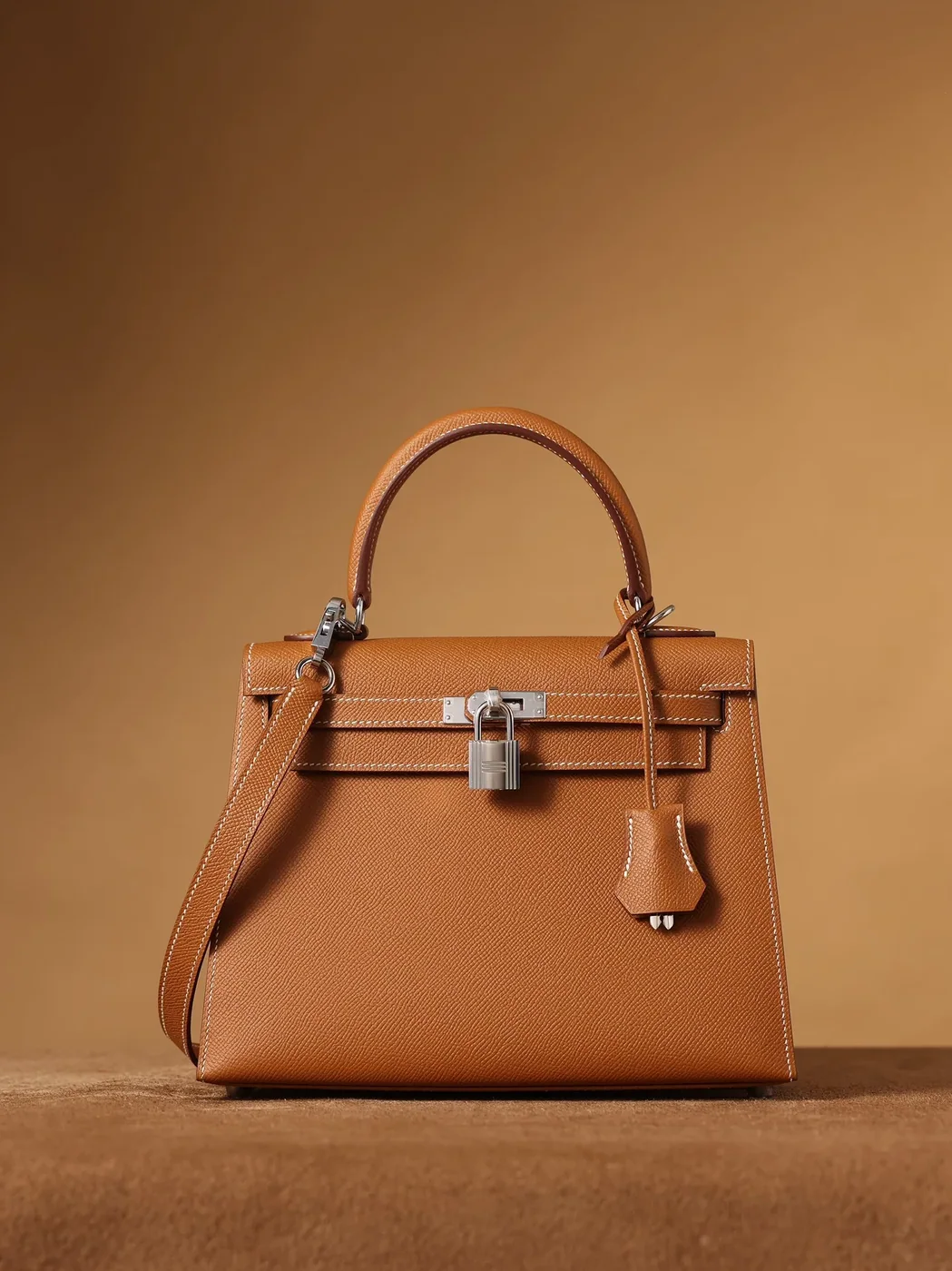 Hermes Kelly Epsom Silver Tone Lock Bag Brown 9,/ Hermes Kelly Epsom Silver Tone Lock Bag Brown 9,/
